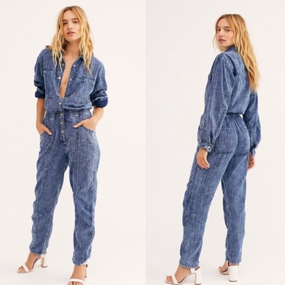 We The Free Pants - We The Free Ari Denim Jumpsuit Button Up Coveralls